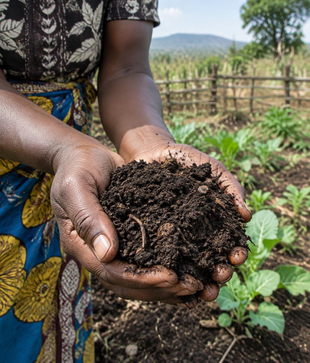 Hands holding rich compost soil