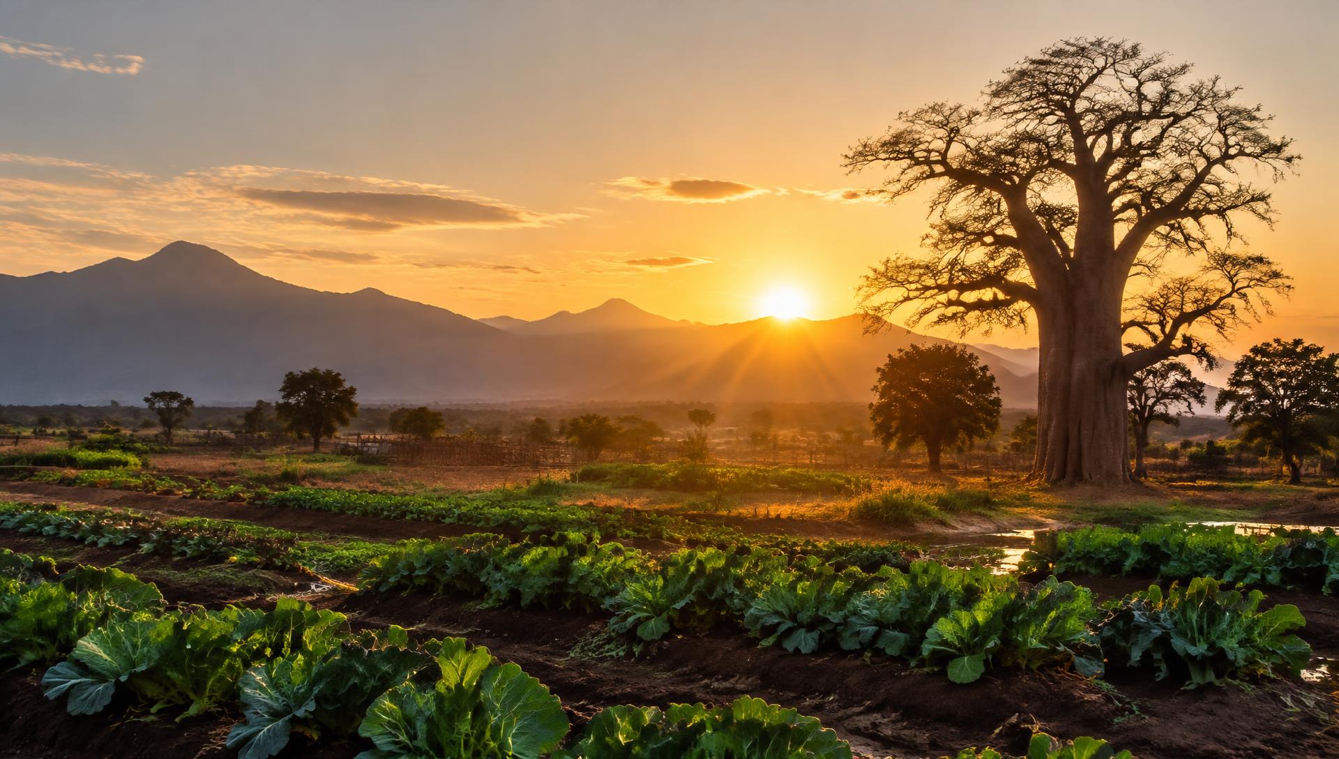Sunrise over vegetable fields in southern Malawi