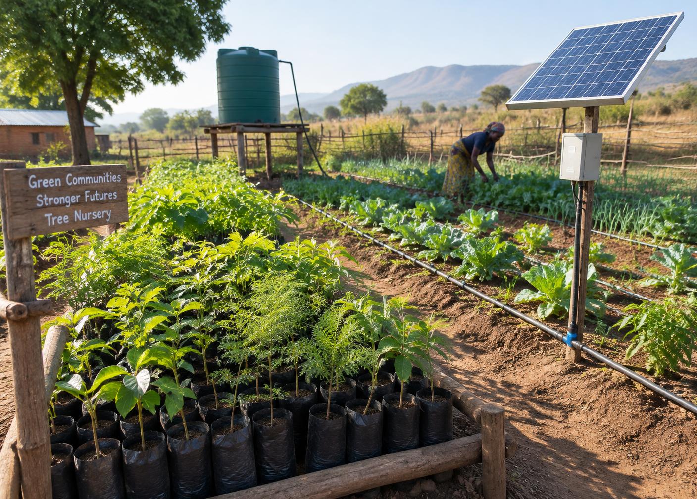 Tree nursery and solar-irrigated garden